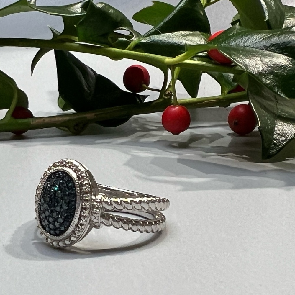 JS Sterling Silver and Blue Diamond Ring